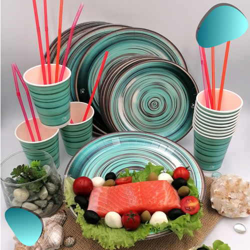 Набор посуды из картона Бирюза