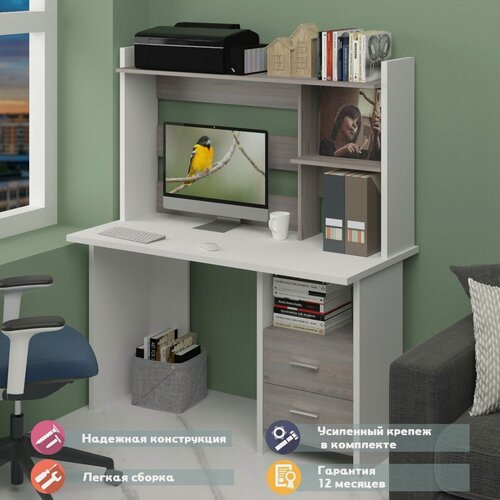 Изображение товара Стол СКЛ-Прям130+НКЛ-130 БЕН Белый/Нельсон с надстрой