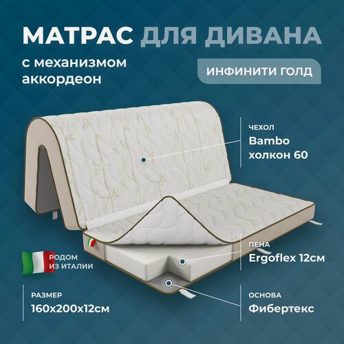 Изображение товара Матрас для дивана аккордеон 160х135х12,160х65х12 см.(160х200х12), анатомический Инфинити Голд, беспружинный