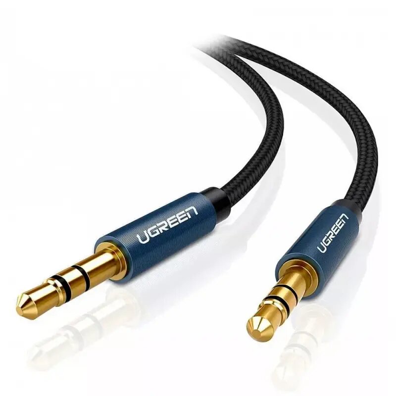 Кабель Ugreen AV112 (10689) Cable Gold Plated Metal Case with Braid blue 3.5mm male to 3.5mm male 5 м