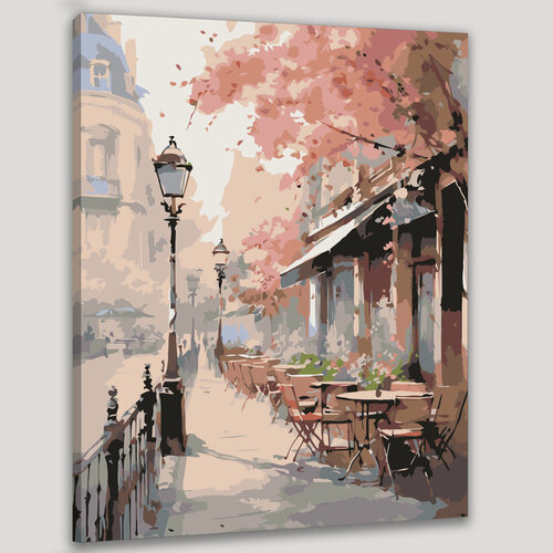 Изображение товара Картина по номерам 40x50 см, акварельная картина, романтическая атмосфера, парижская мечта, уличное кафе, кофе, тепло
