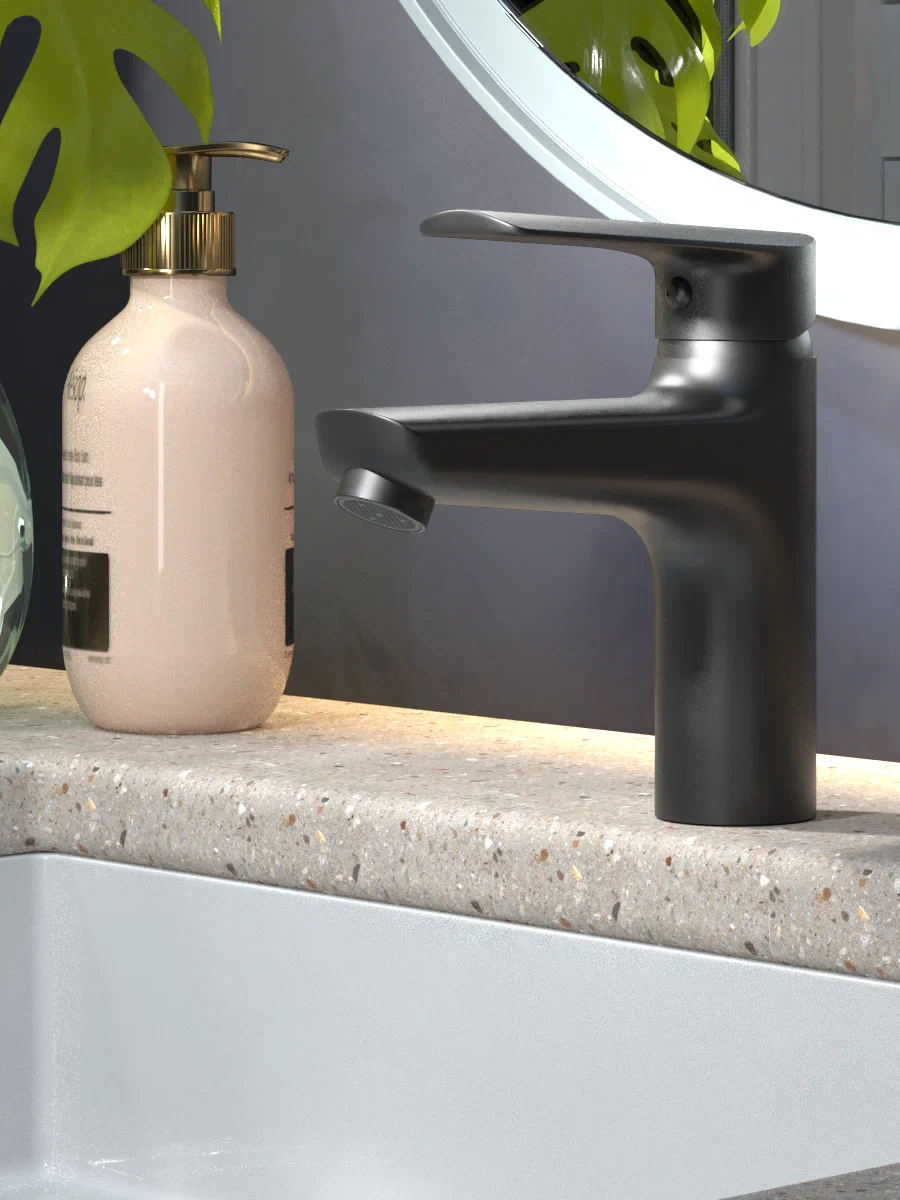 Смеситель для раковины/умывальника ESKO LG26B черный гарантия 10 лет