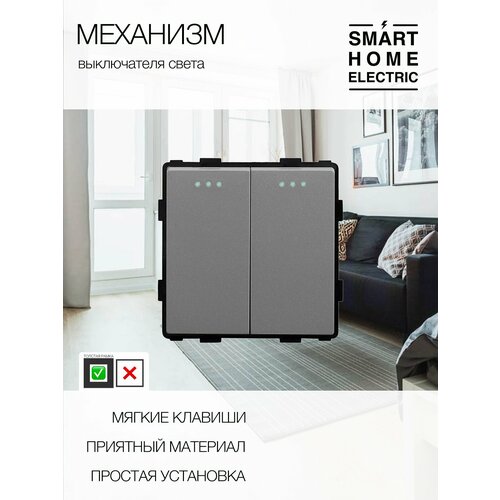 Выключатель механический, серый, скрытый монтаж, 2 клавиши