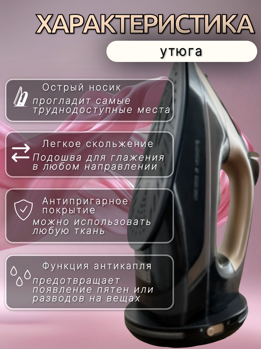 Домашний утюг беспроводной с функцией вертикальной глажки паровой удар антипригарное покрытие система самоочистки 2800ВТ бежевый