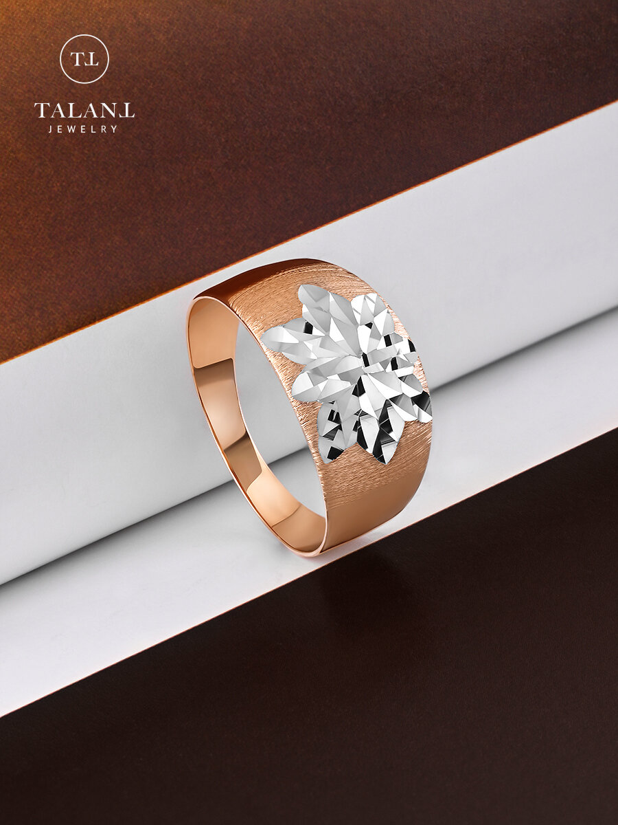 Кольцо широкое TALANT, красное золото, 585 проба, родирование, размер 19, золотистый — фото 1