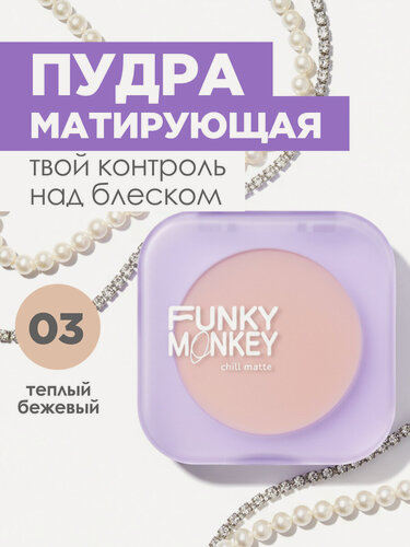 Изображение товара Funky Monkey Пудра для лица компактная матирующая Chill Matte, тон 03 теплый бежевый