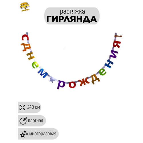 фото Гирлянда-буквы "с днём рождения" мультиколор фольгированная, длина 240 см веселая затея