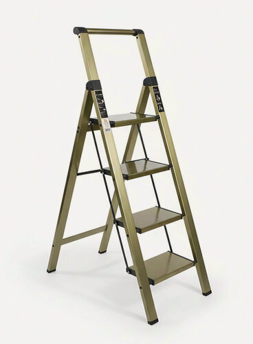 Изображение товара Стремянка Алюминиевая Calipso 4 Широкие Ступени Золотая, Рабочая Высота 2.95 М, Нагрузка 150 Кг.