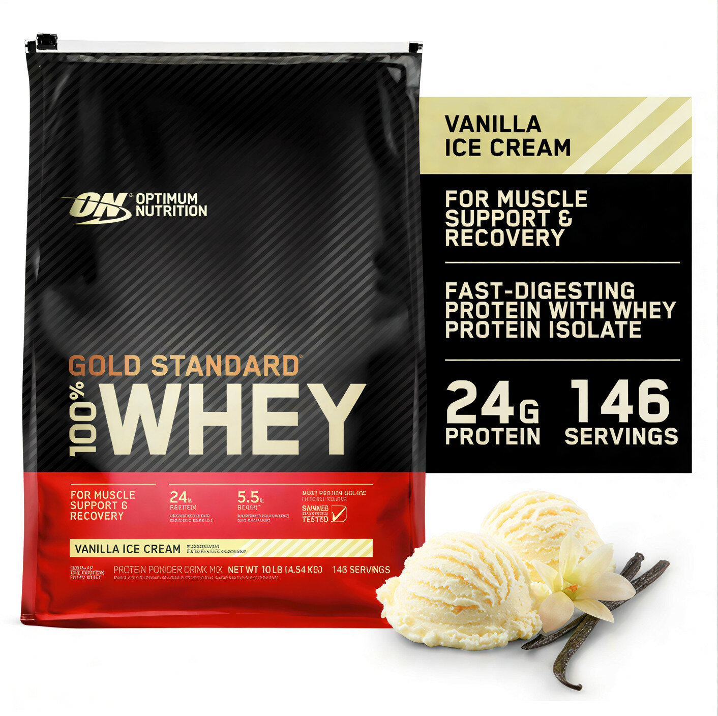 Протеин Optimum Nutrition Whey Gold Standard USA Vanilla Ice Cream, 146 порций, 4530g