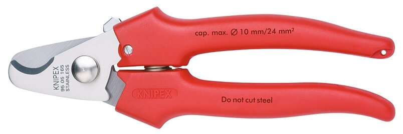 Кабелерез KNIPEX KN-9505165 Ø 10 мм (24 мм²), 165 мм, пружина, нерж.хирург.сталь, 1-комп ручки