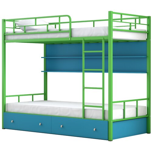фото Двухъярусная кровать ницца зеленый ящики полка голубой 4 сезона