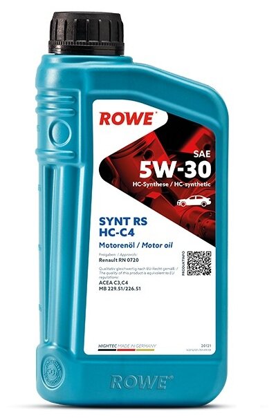 HC-синтетическое моторное масло ROWE Hightec Synt RS SAE 5W-30 HC-C4, 1 л 20121-0010