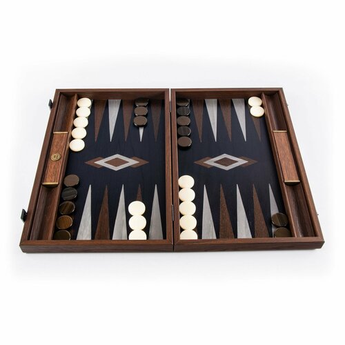 Нарды Manopoulos BACKGAMMON с боковыми стойками, отделка ископаемое дерево, рисунок венге + дуб, ручная работа, 48x30 см