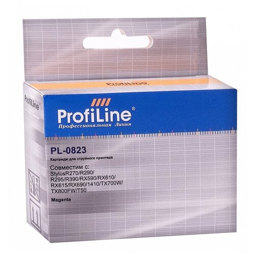 Картридж ProfiLine PL-0823-M, 250 стр, пурпурный картридж profiline pl 0825 light cyan для epson stylusr270 r290 r295 r390 rx590 rx610 rx615 rx690 1410 tx700w tx800fw t50