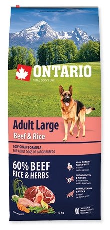 ONTARIO DOG ADULT LARGE BEEF & RICE низкозерновой для взрослых собак крупных пород с говядиной и рисом (12 кг)