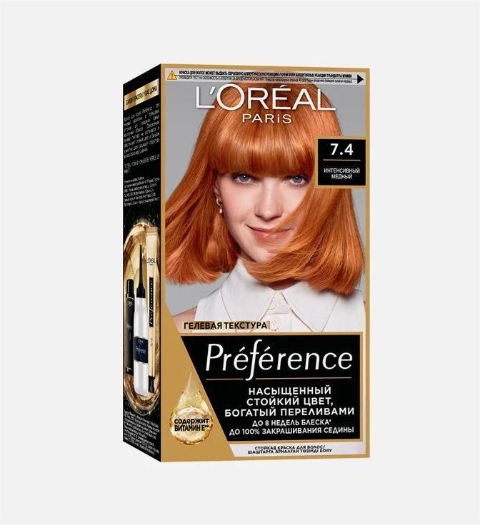 L'Oreal Paris Preference стойкая краска для волос, 7.4 интенсивный медный, 174 мл