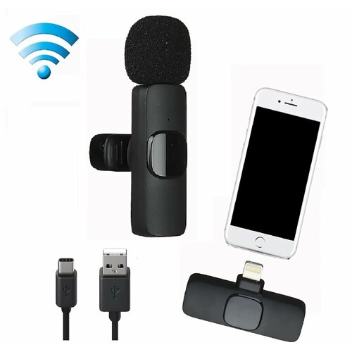 Беспроводной петличный микрофон K9 для iPhone и iPad с шумоподавлением черный штекер Lightning для телефона и планшета 69900₽