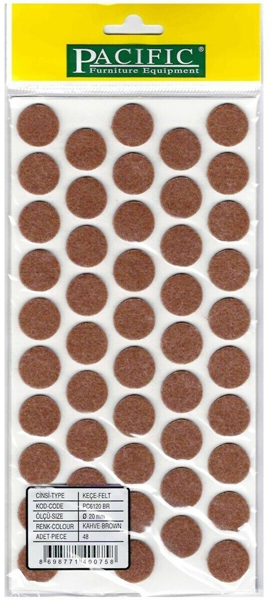 фото Накладка на ножку Pacific Самоклеющиеся подложки под ножки мебельные на войлочной основе, 48 шт, D: 20 мм, Коричневый