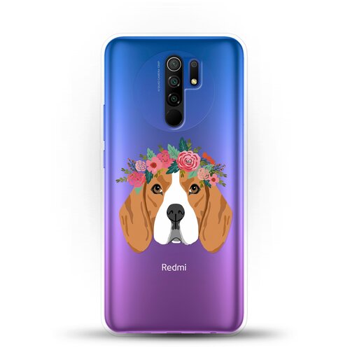 фото Силиконовый чехол бигль с цветами на xiaomi redmi 9 andy & paul