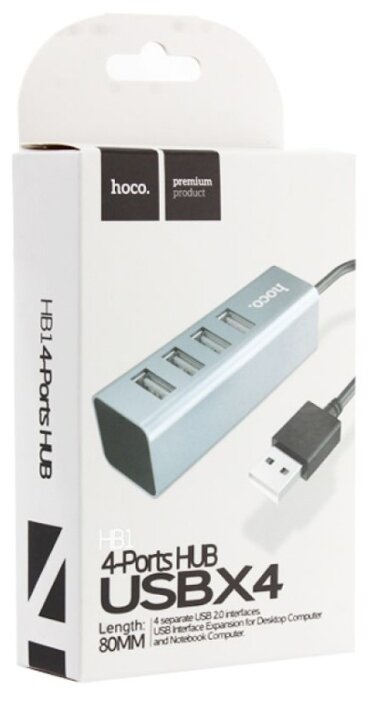 Разветвитель USB Hoco HB1 Tarnish хаб - концентратор 4 порта USB2.0 линейка - темно-серый