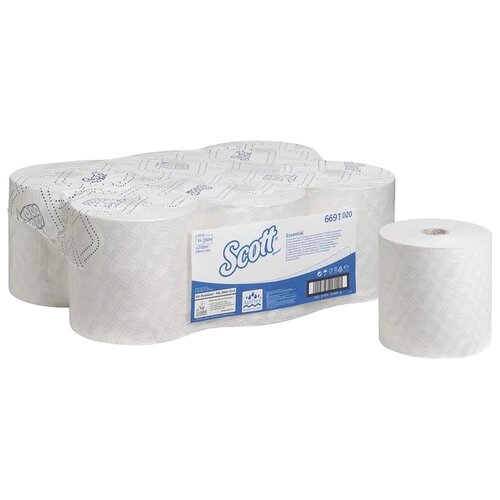 Купить 6691 Бумажные полотенца в рулонах Scott Essential белые однослойные (6 рул х 350 м), белый, вторичная целлюлоза, Туалетная бумага и полотенца