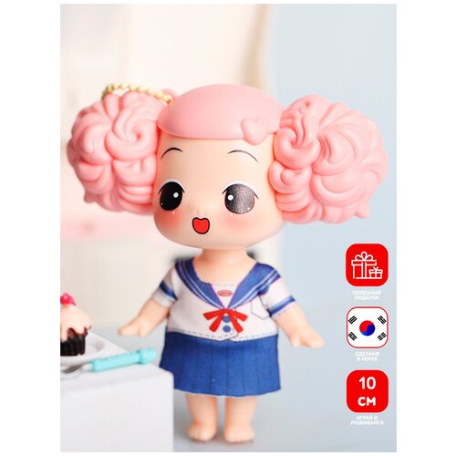 фото Коллекционная игрушка для девочек, мини - кукла ddung из серии эмоции / школа, малышка в школьном платье, пупс, брелок дун данг 10 см / fde0911-3