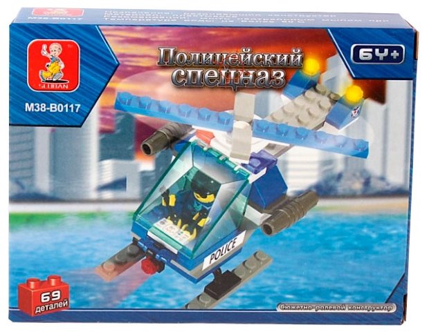 Конструктор 'Полицейский спецназ'Вертолет(79дет.)в коробке