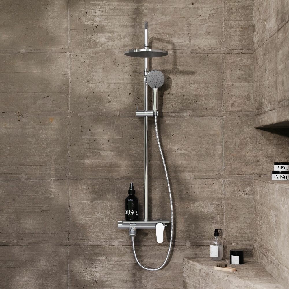 Душевая система с тропическим душем Damixa Aurora хром, смеситель с полкой, верхний душ, складной излив