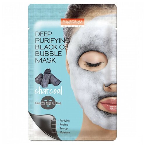 Purederm Тканевая кислородная маска Deep Purifying Black Q2 Bubble Charcoal, 20 г, 20 мл shary black magic кислородная маска bubble clean 20 г 20 мл