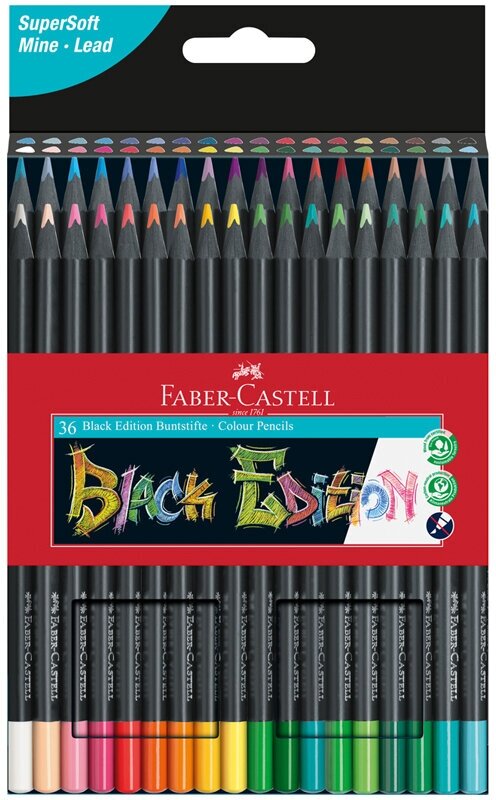 Карандаши цветные 36 цветов Faber-Castell Black Edition (3гр, черное дерево) 3 уп. (116436)