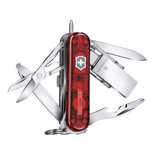фото Нож-брелок victorinox midnight manager work 58 мм с usb 16гб 10 функций (полупрозрачный красный коробке)