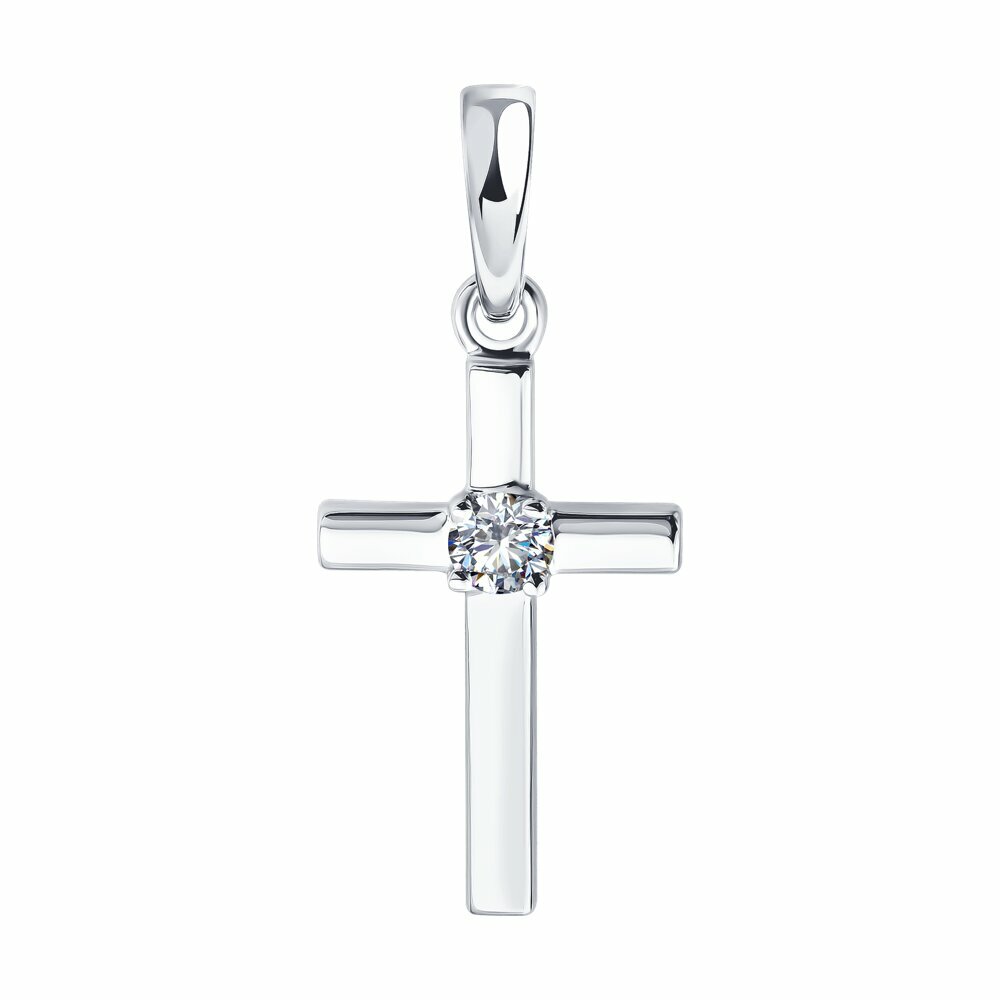 Подвеска, белое золото, 585 проба, бриллиант синтетический
