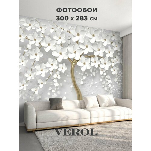 фото Фотообои флизелиновые с виниловым покрытием verol "золотое дерево", 300х283 см, моющиеся обои на стену, декор для дома