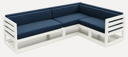 Изображение товара Садовый диван угловой Arsko Магнус-У-С правый, синий-белая эмаль, вельвет, деревянный, в гостиную, в прихожую, на балкон