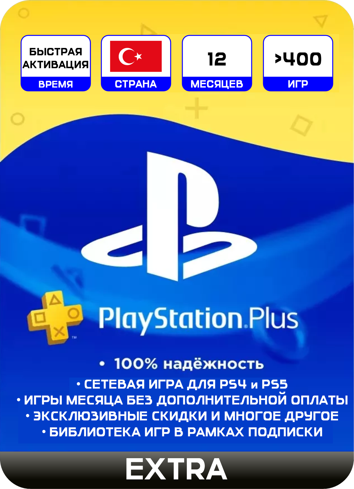 Подписка PS PLUS EXTRA на 12 месяцев турция для PlayStation 4,5 / Активация на старый-новый аккаунт