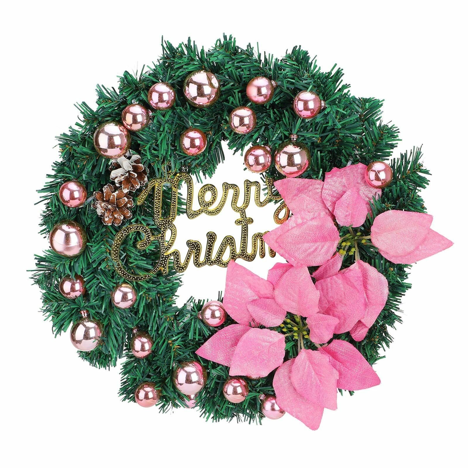 Розовый рождественский венок с подсветкой на батарейках имитирующий рождественскую дверь из ротанга 40 см для подвешивания на двери требуется батарея