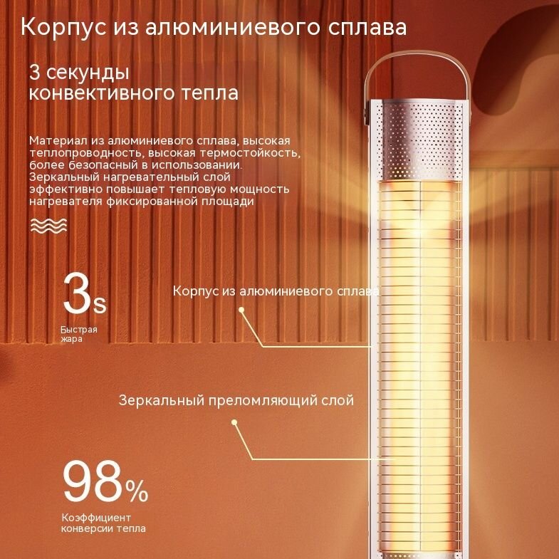 Изображение Обогреватель с дистанционным управлением, высокая мощность 2000 Вт, бесшумный, серебристый -lj