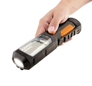 Фонарь яркий ЛУЧ "Оптимус" 2 режима, магнит/крюк, на 3xAA, черный/оранжевый — фото 1