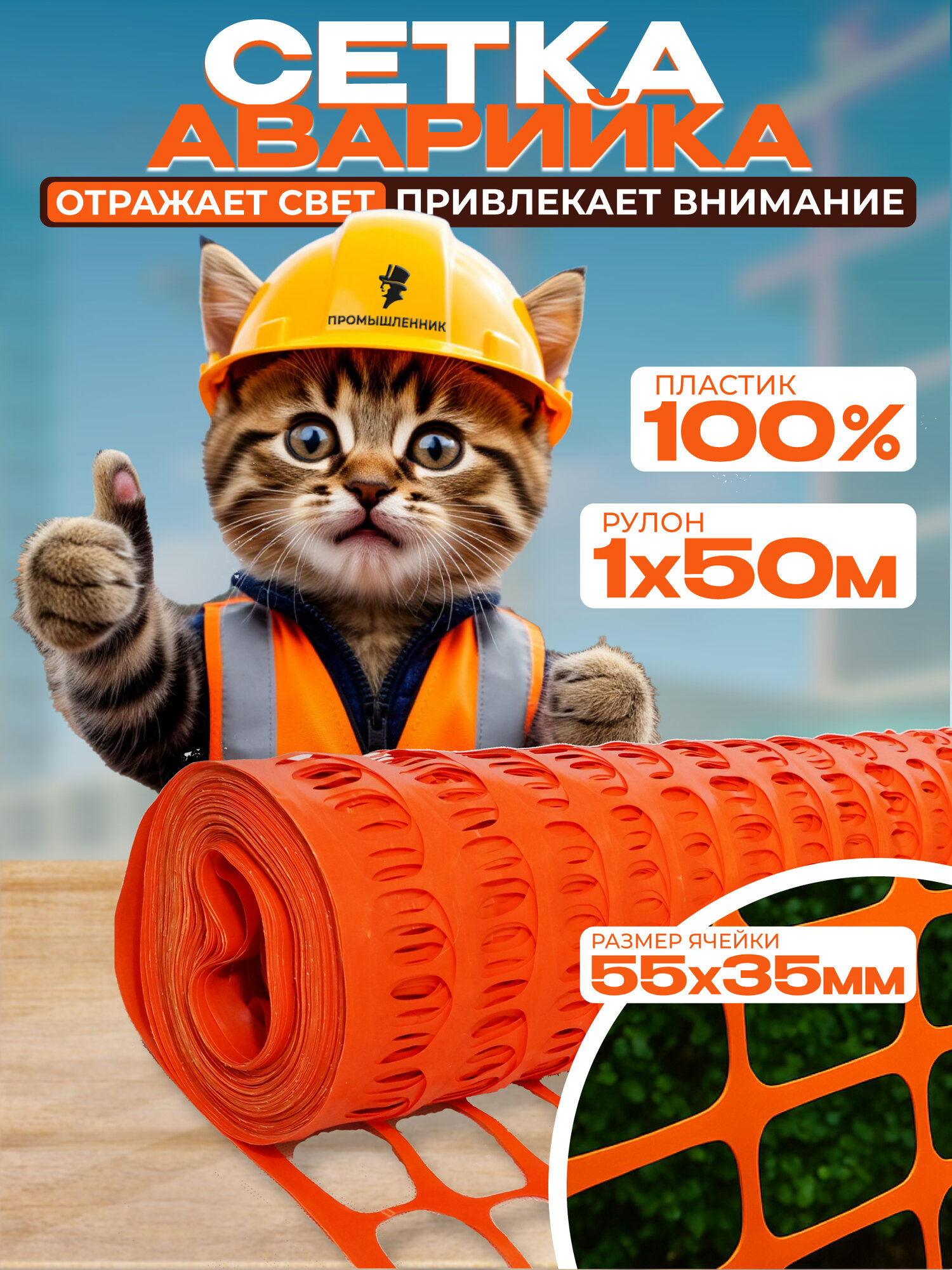 Сетка защитная аварийное ограждение сетка для строительства 1х50м "Промышленник"