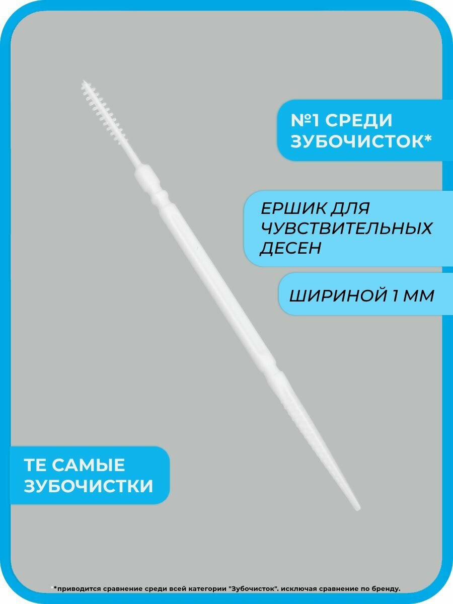 Изображение 500 шт. Пластиковые зубочистки (ТИП А) чистый ЗУБ №1 INTERDENTAL. Зубочистки тонкие с Ершиком (1 мм) в упаковке.