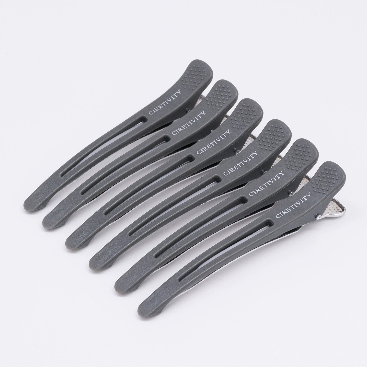 Парикмахерские зажимы для волос Lunaport, с силиконовыми вставками, длина 11 см, 6 штук, серые — фото 1