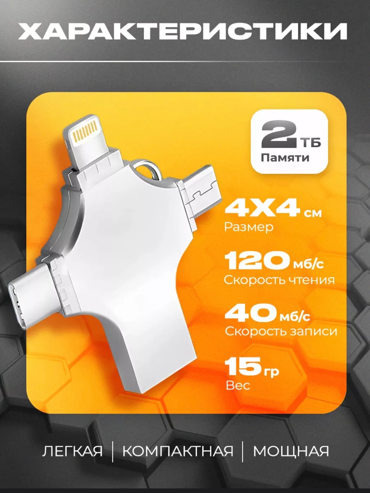 Флешка универсальная 2TB / мультифункциональная для iOS, Android, Windows — фото 1