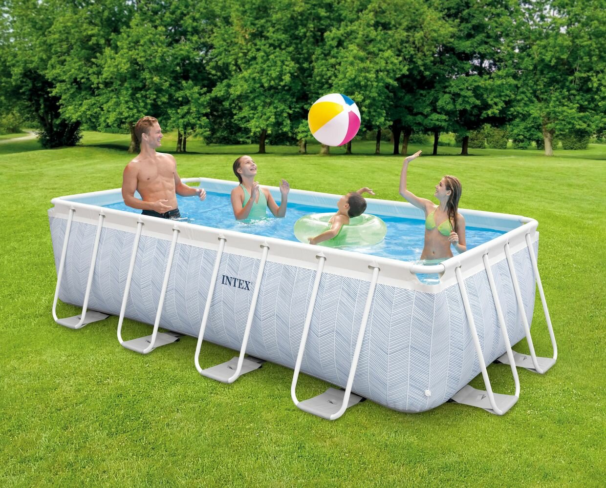 Каркасный бассейн Intex Chevron Rectangular Premium Frame Pool 400х200х100 см + фильтр-насос + лестница 26780