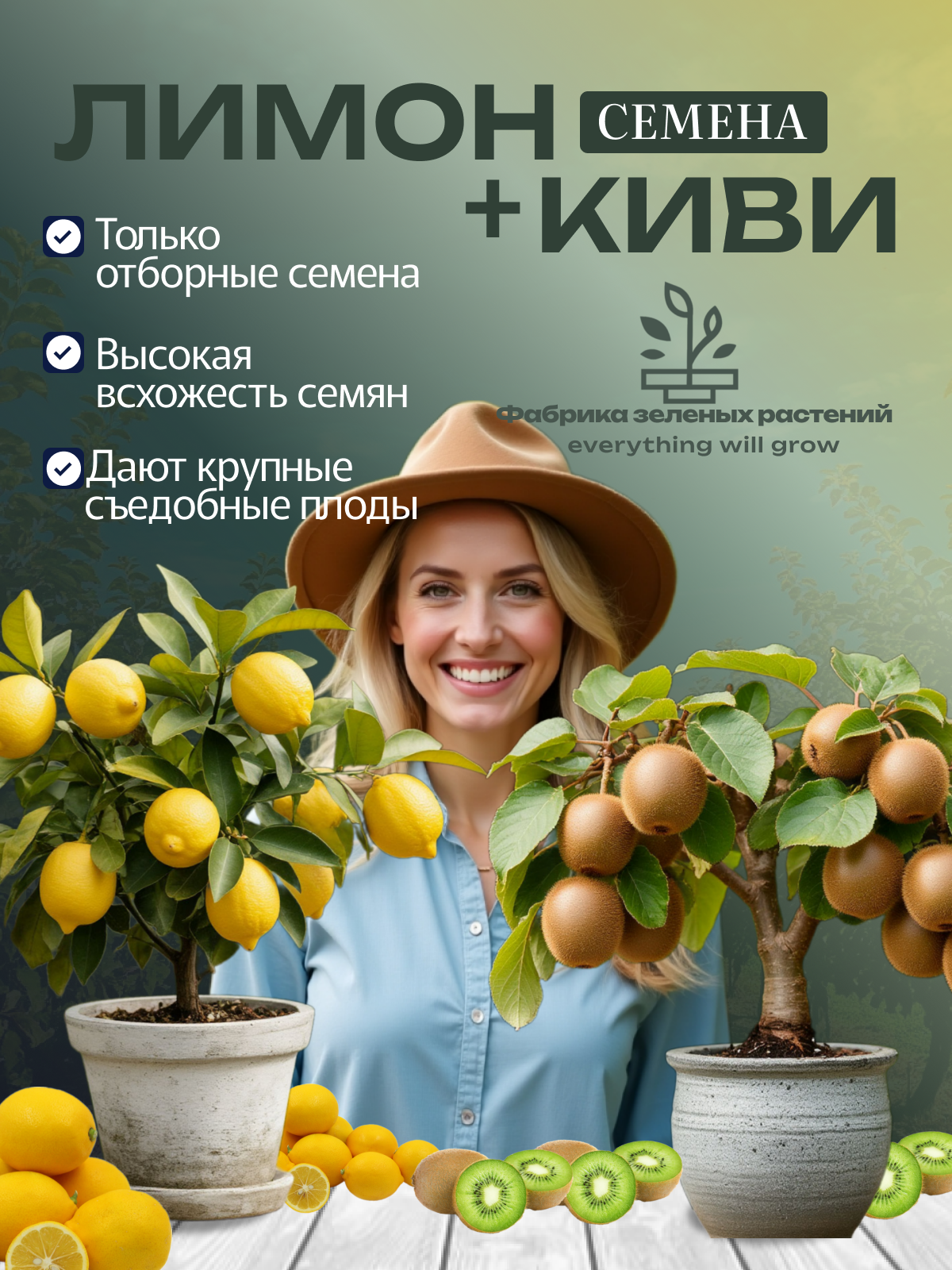 Набор для выращивания растений "Домашний лимон + Киви", семена