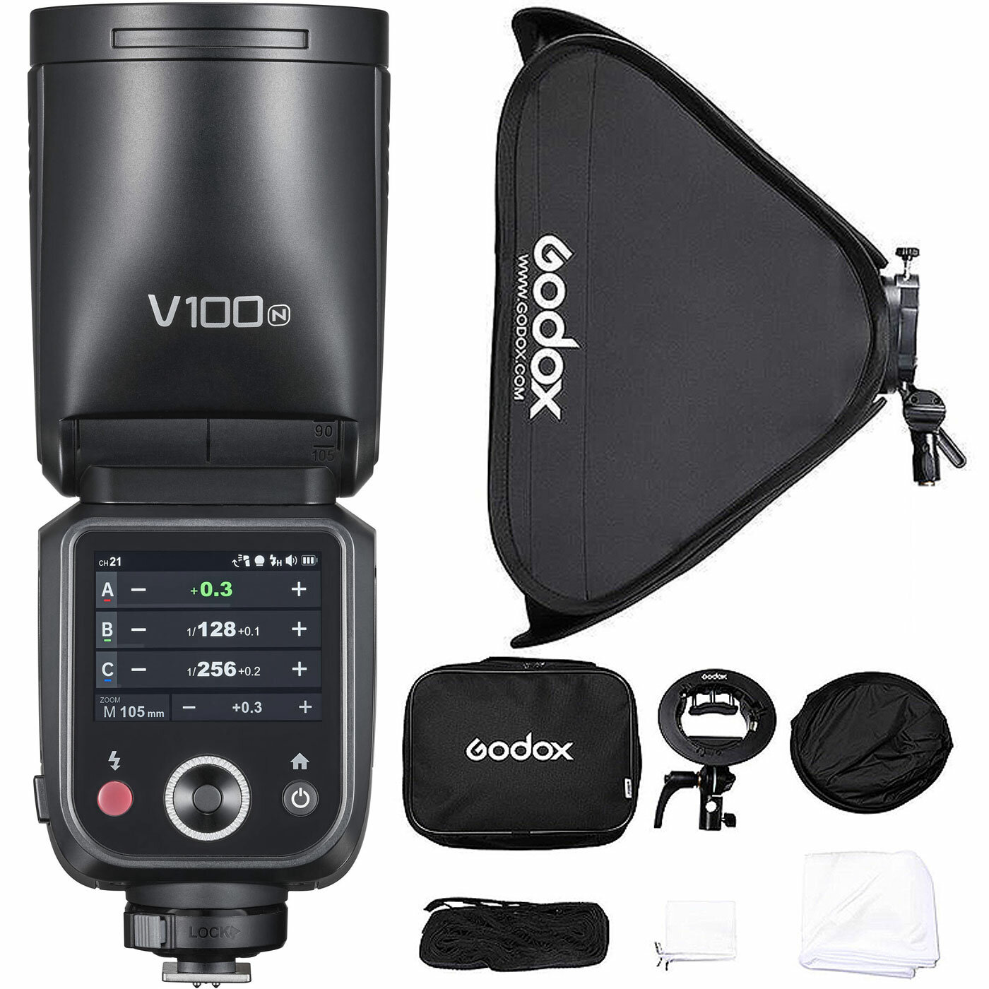 Вспышка Godox V100N TTL+ Софтбокс Godox 80х80см+брекет Nikon