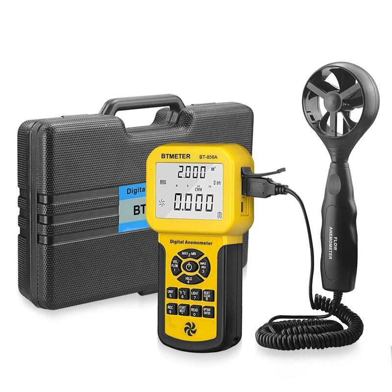 BTMETER BT-856A Pro CFM Анемометр измеряет скорость ветра, температуру ветра, расход ветра для HVAC измеритель скорости потока воздуха с подсветкой и USB