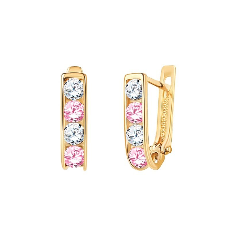 Серьги красное золото, 585 проба, фианит