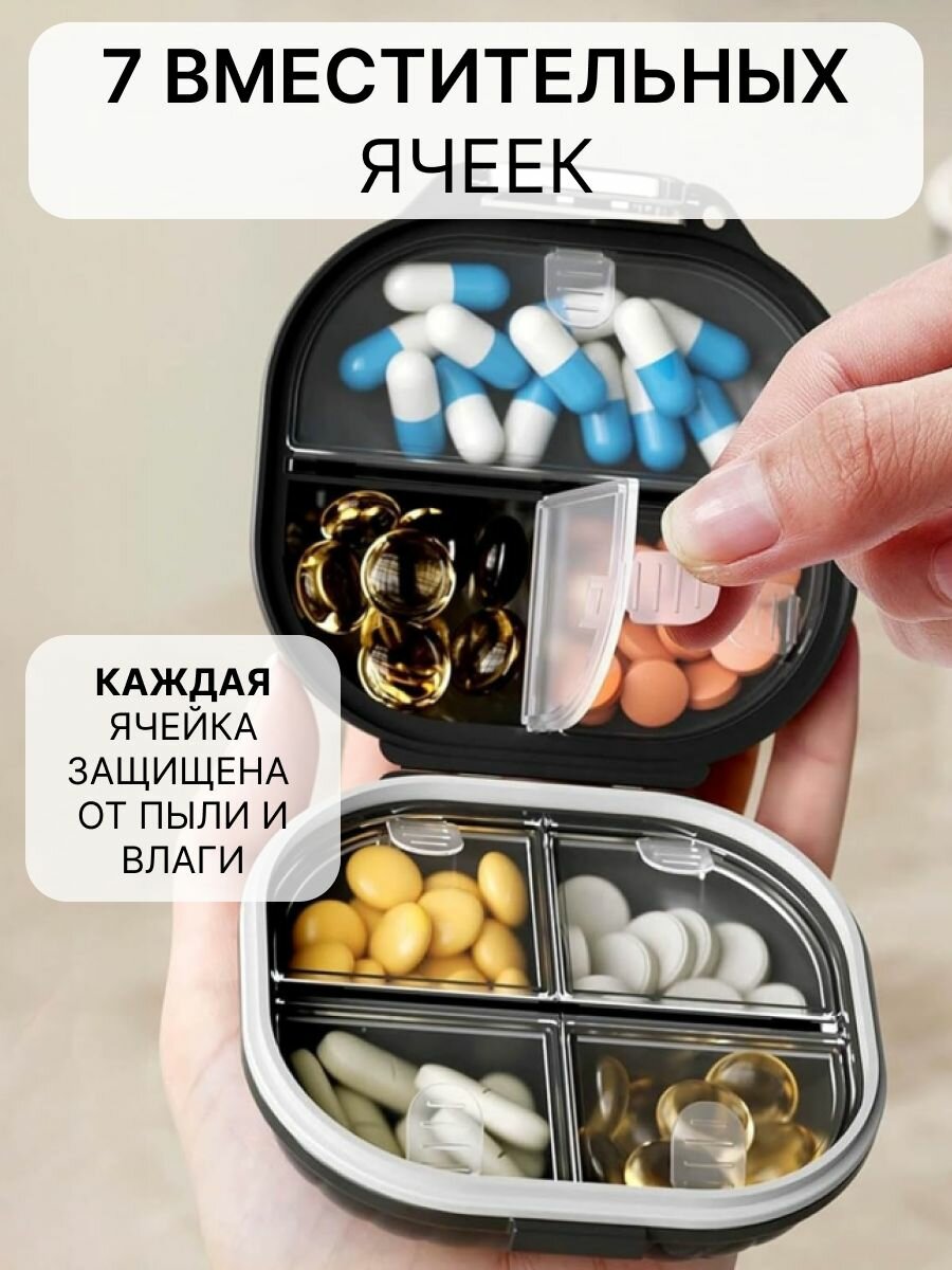 Картинки Таблетница на неделю, маленькая с таймером, водонепроницаемая, черная