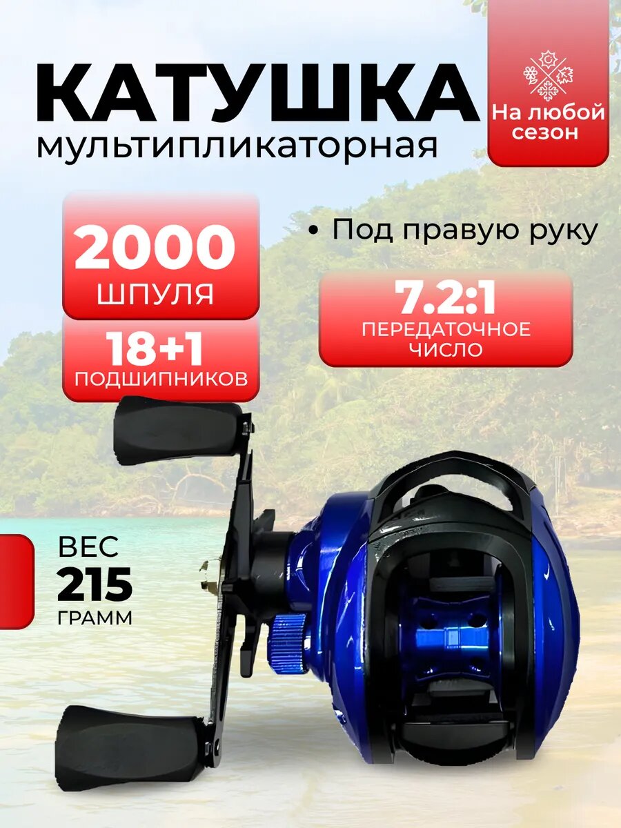 Катушка мультипликаторная под правую руку 18+1 шпуля 2000