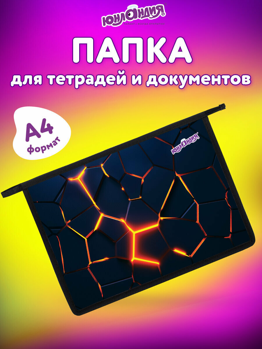 Папка для тетрадей, труда, рисования и изо А4 для мальчика на молнии, канцелярия для школы, 1 отделение пластик, Юнландия, 273350